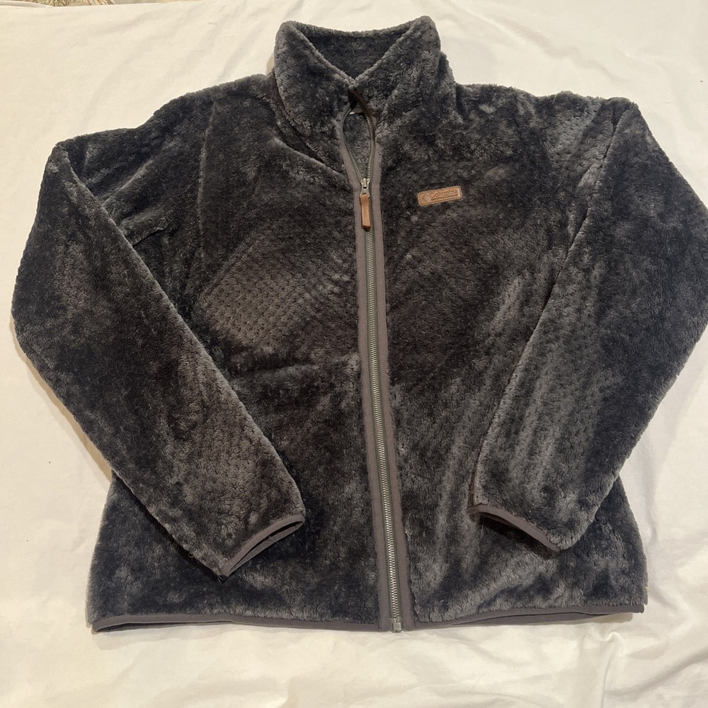 COLUMBIA Fire Side II Gray Sherpa - Women's Full Zip Fleece Jacket - Size Large